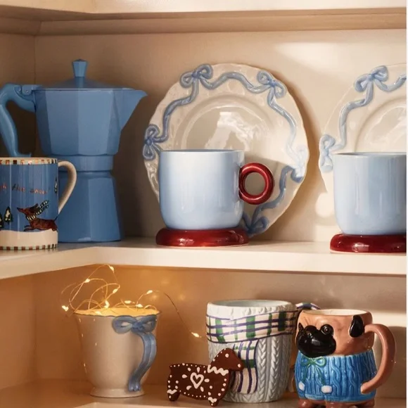 Anthropologie Benedita Bow Stoneware Side Plates | Set of 4 | Glossy Blue | NIB - Picture 2 of 4